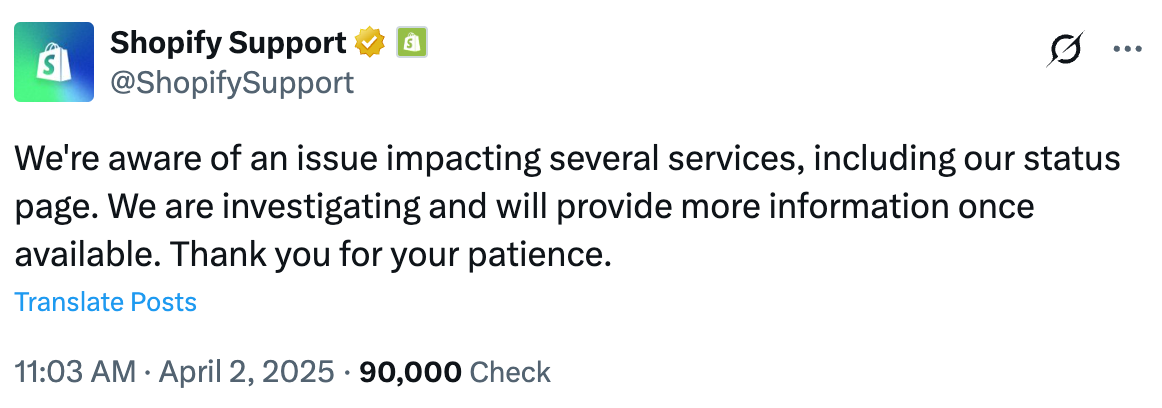 Shopify官方对宕机事务的说明