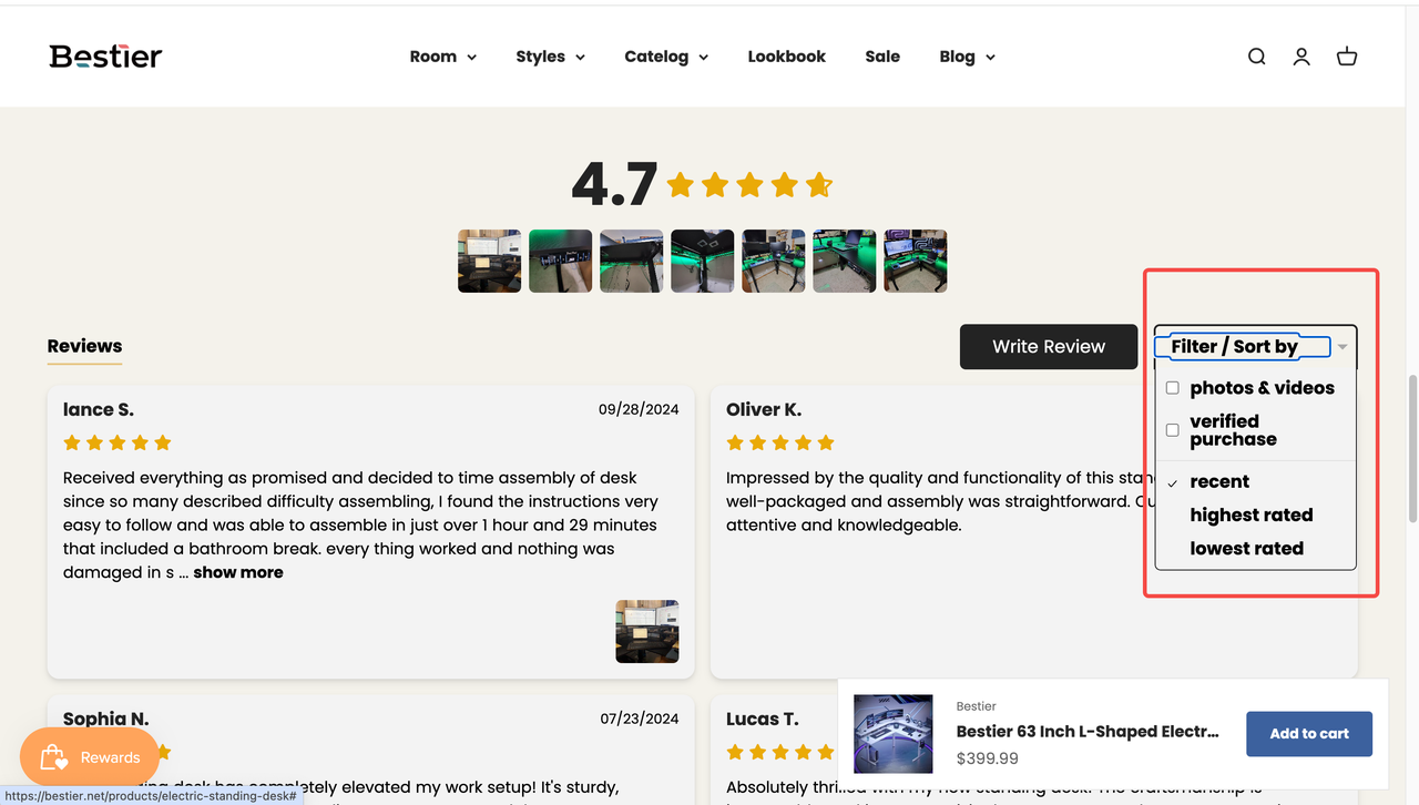 Bestier产品详情页评价