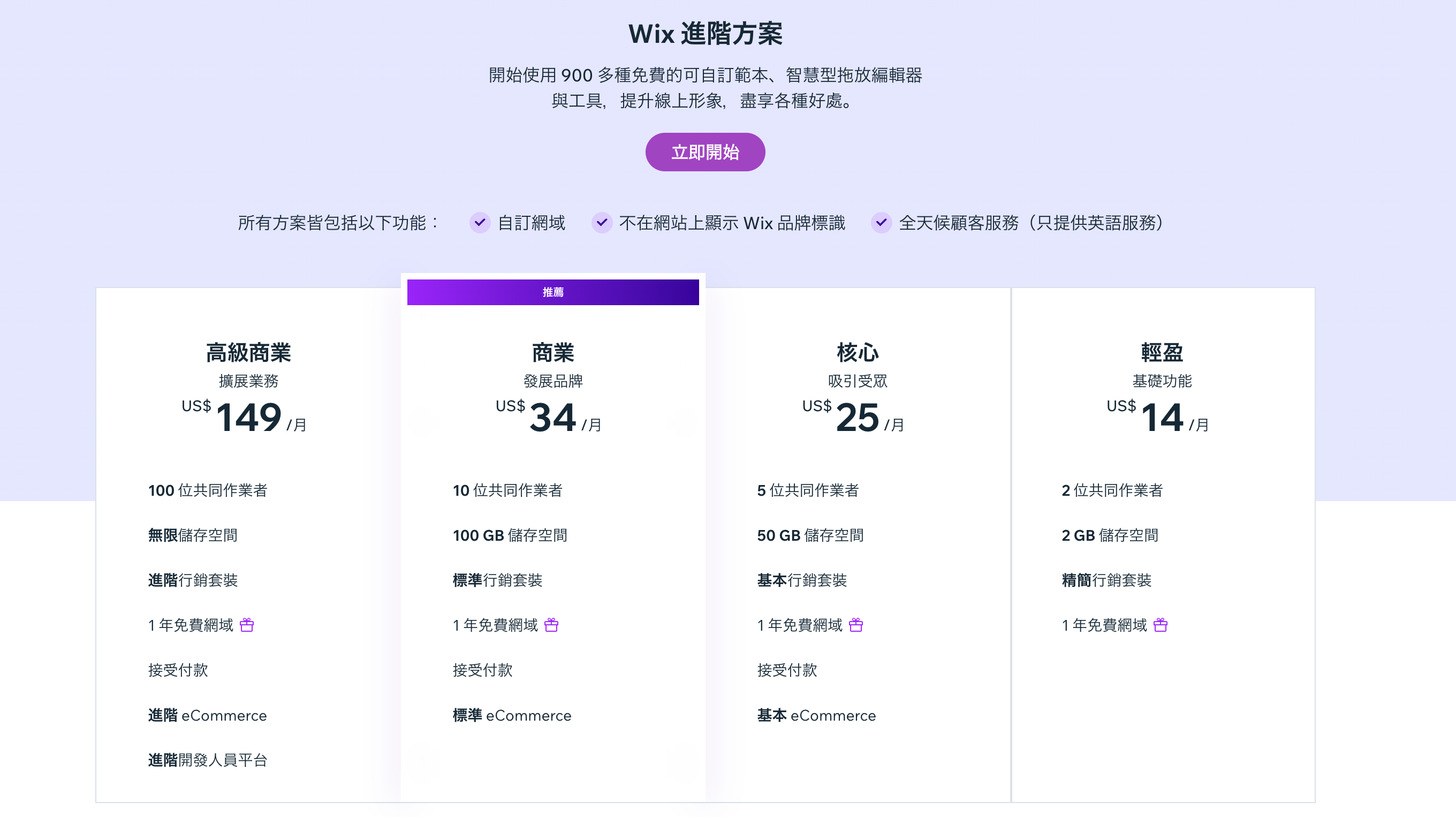 Wix 套餐价钱.png