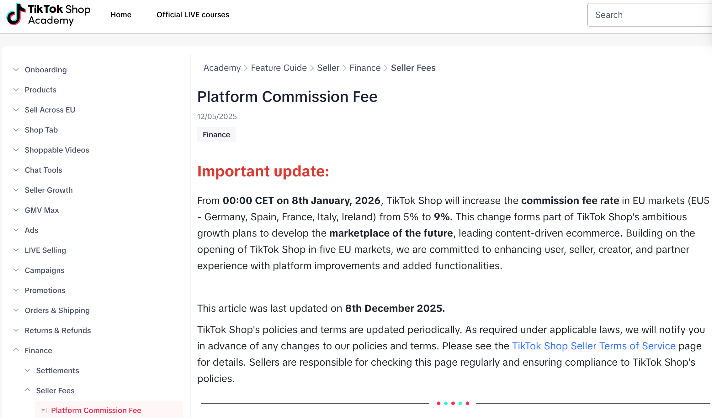 TikTok欧盟5国上调佣金通知