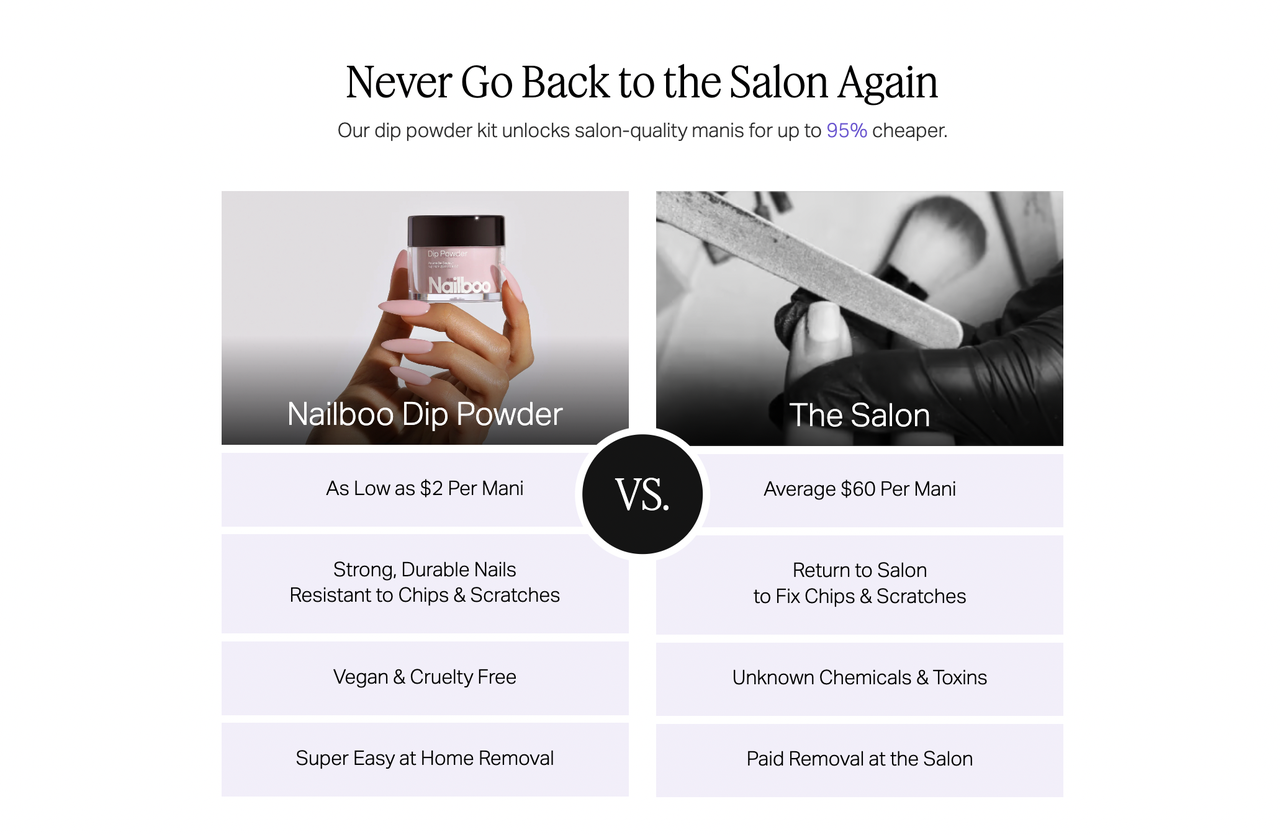 Dip Powder 套装与线下 Salon 比照