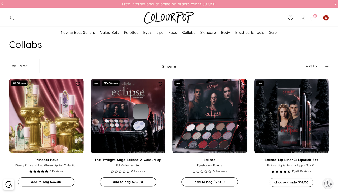 ColourPop 自力站「联名 ip」板块