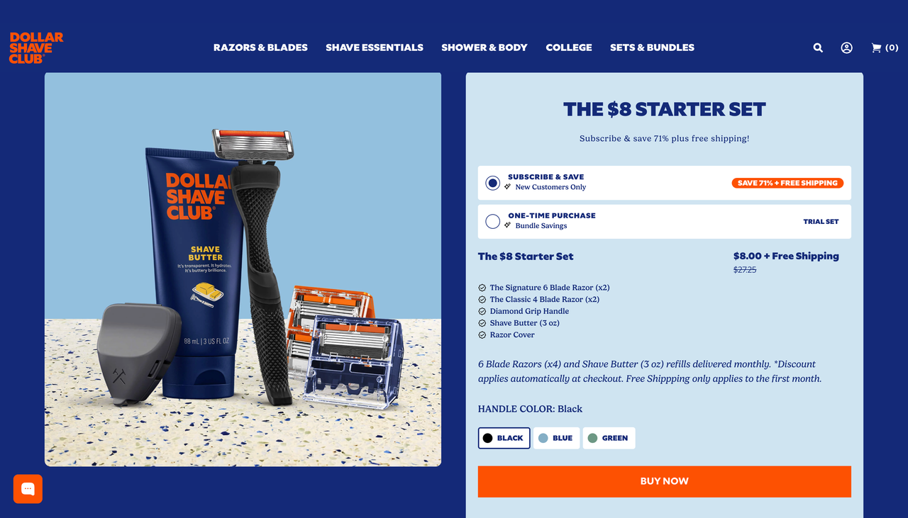Dollar Shave Club 「 8 美元入门订阅套装」