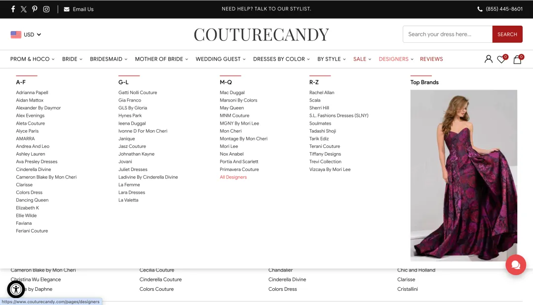 Couture Candy 「设计师」页面